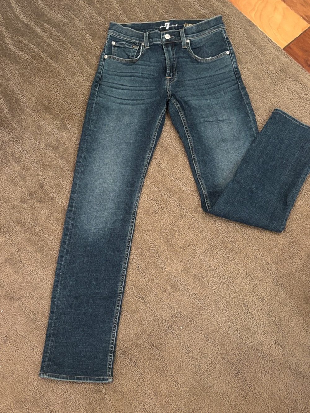 7 For All Mankind Slim Straight Jeans in Dark Blue Wash